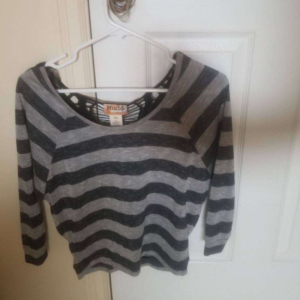 Mudd Top with Strappy Open Back Striped Grey and Black Size XSmall